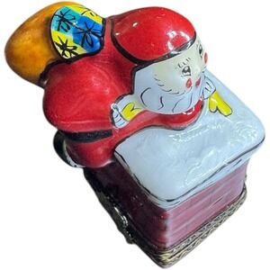Limoges France Peint Main‎ Santa in Chimney Trinket Box Christmas Gold Clasp